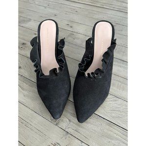 NWOB Loeffler Randall Langley Suede Ruffle Mule Slide Heels Size 9 Black